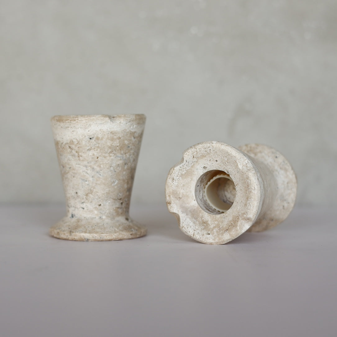 WHITE TRAVERTINE CANDLE HOLDER