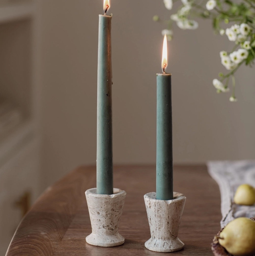 WHITE TRAVERTINE CANDLE HOLDER
