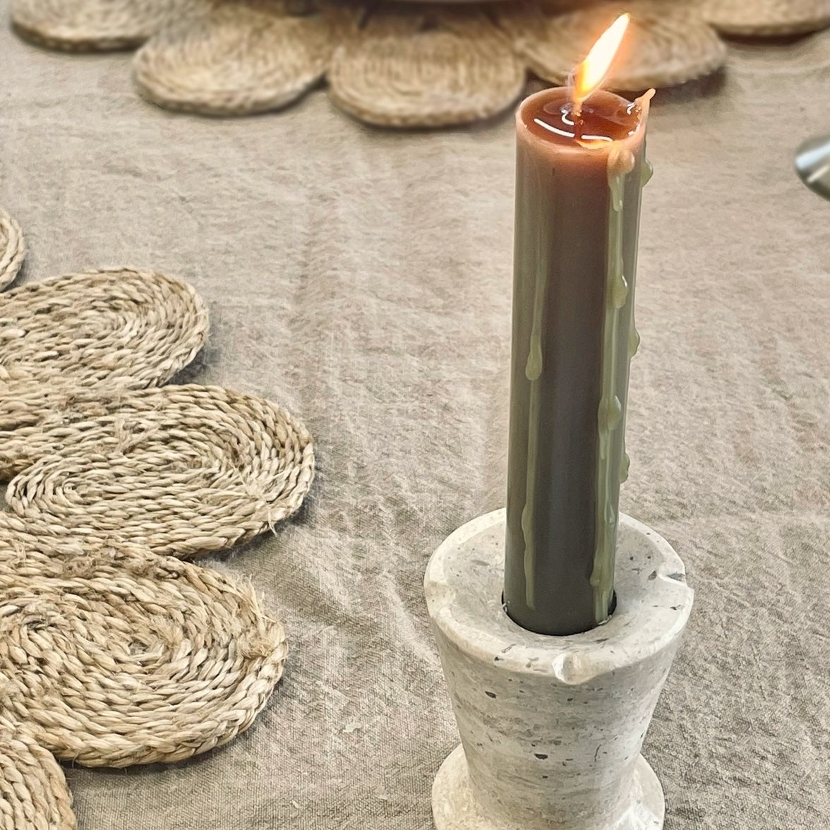 WHITE TRAVERTINE CANDLE HOLDER