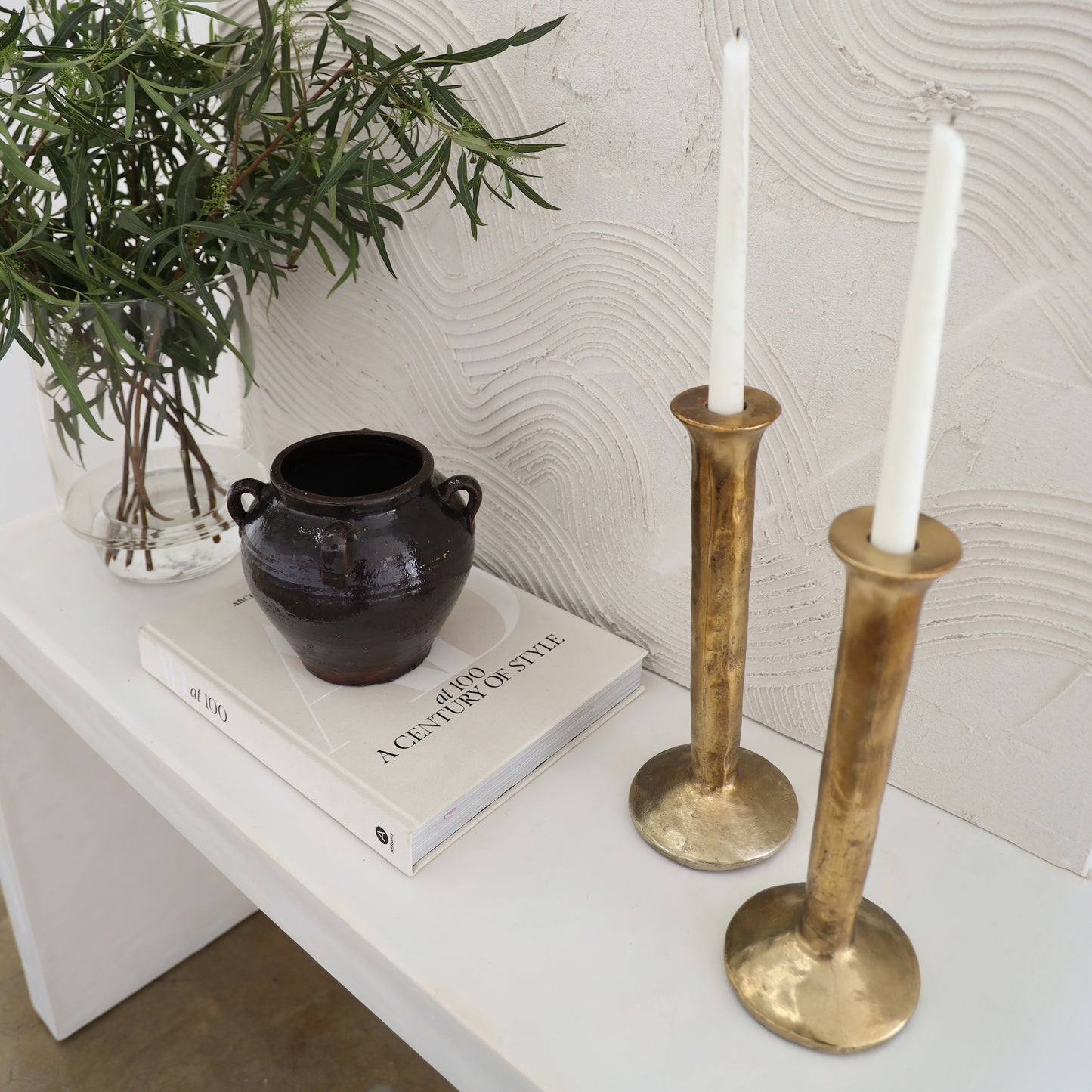 ANTIQUED BRASS TAPER CANDLE HOLDERS