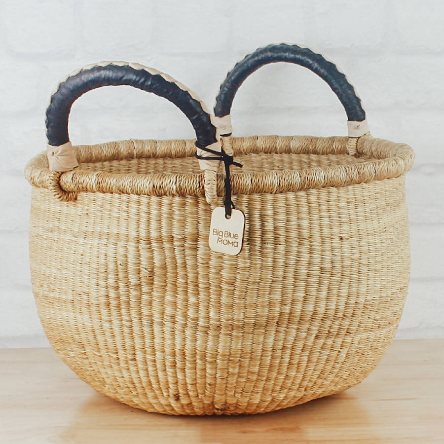 Bolga Baskets - Large Round Two Handle Natural Palette