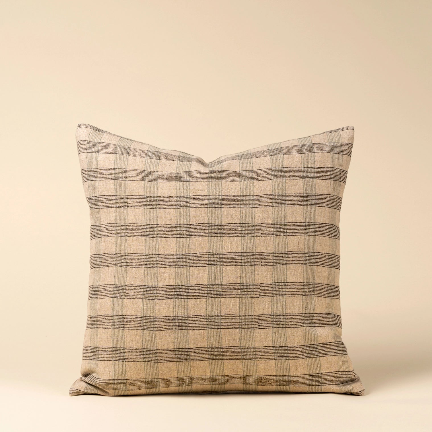 Block Print Plaid Linen Pillow