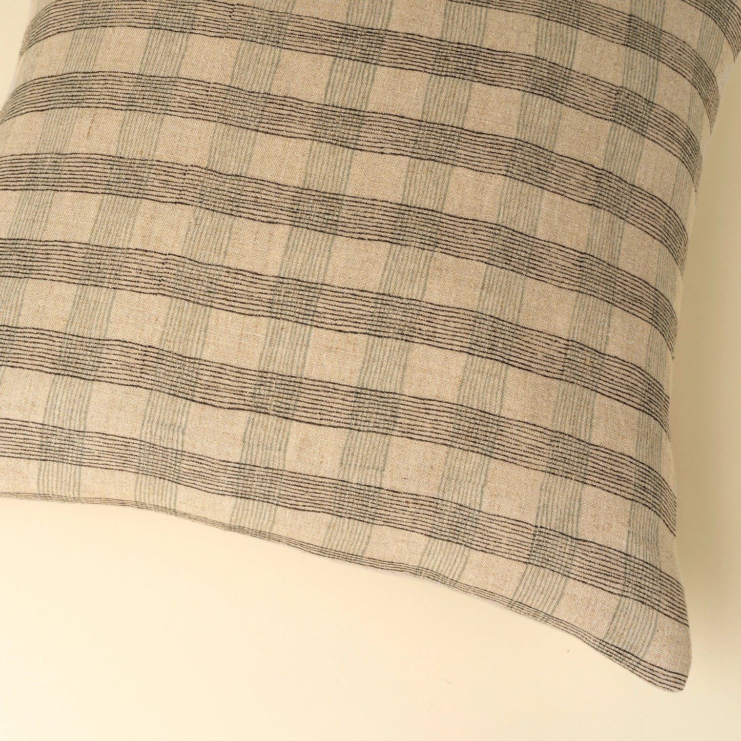 Block Print Plaid Linen Pillow