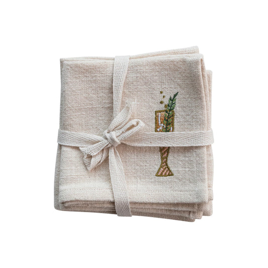 EMBROIDERED HOLIDAY COCKTAILS NAPKINS | S/4