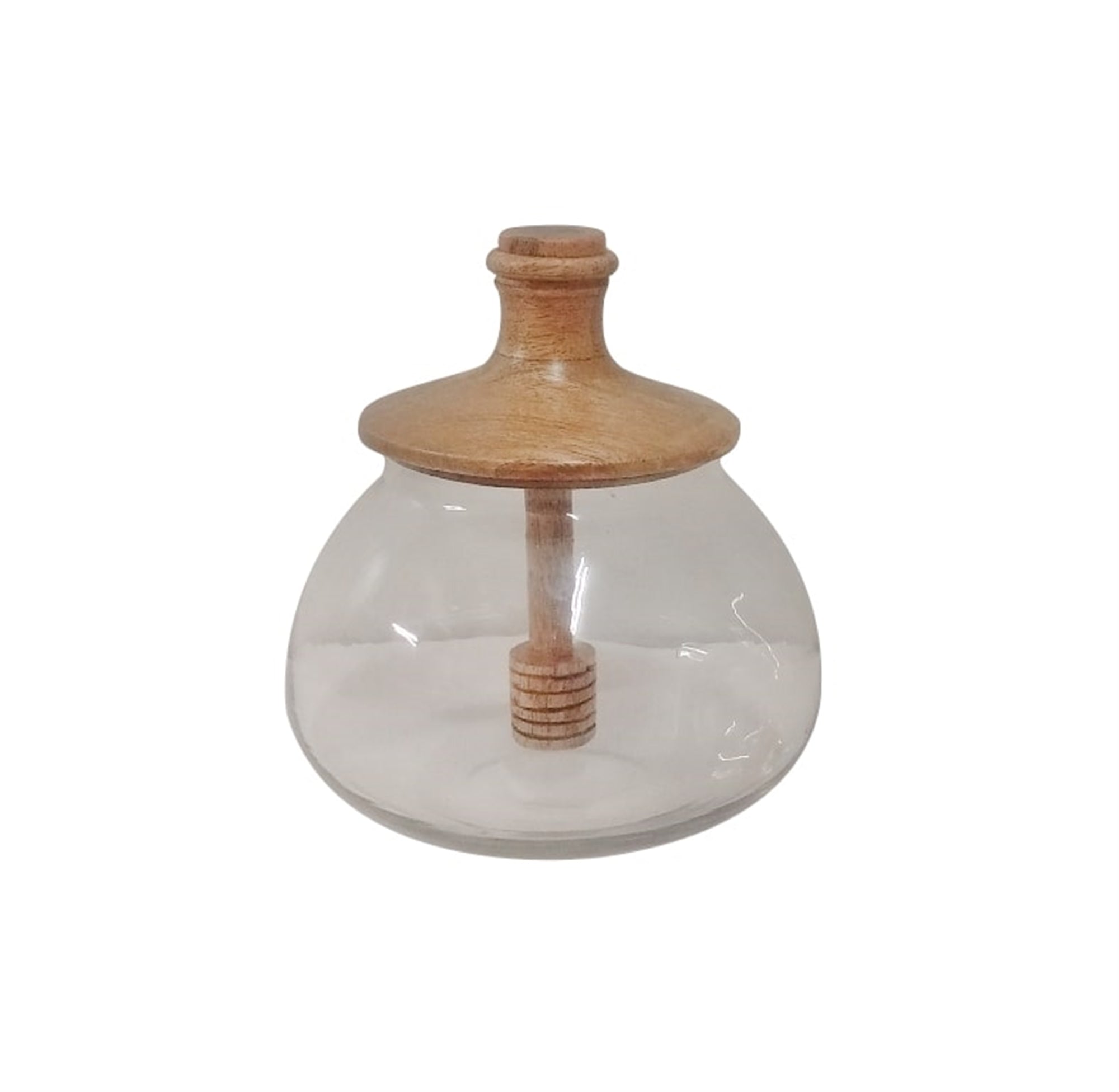 GLASS & WOOD HONEY JAR