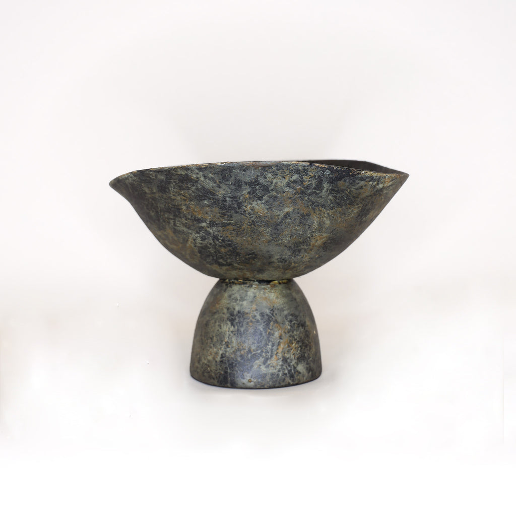 Green Patina Organic Footed Bowl