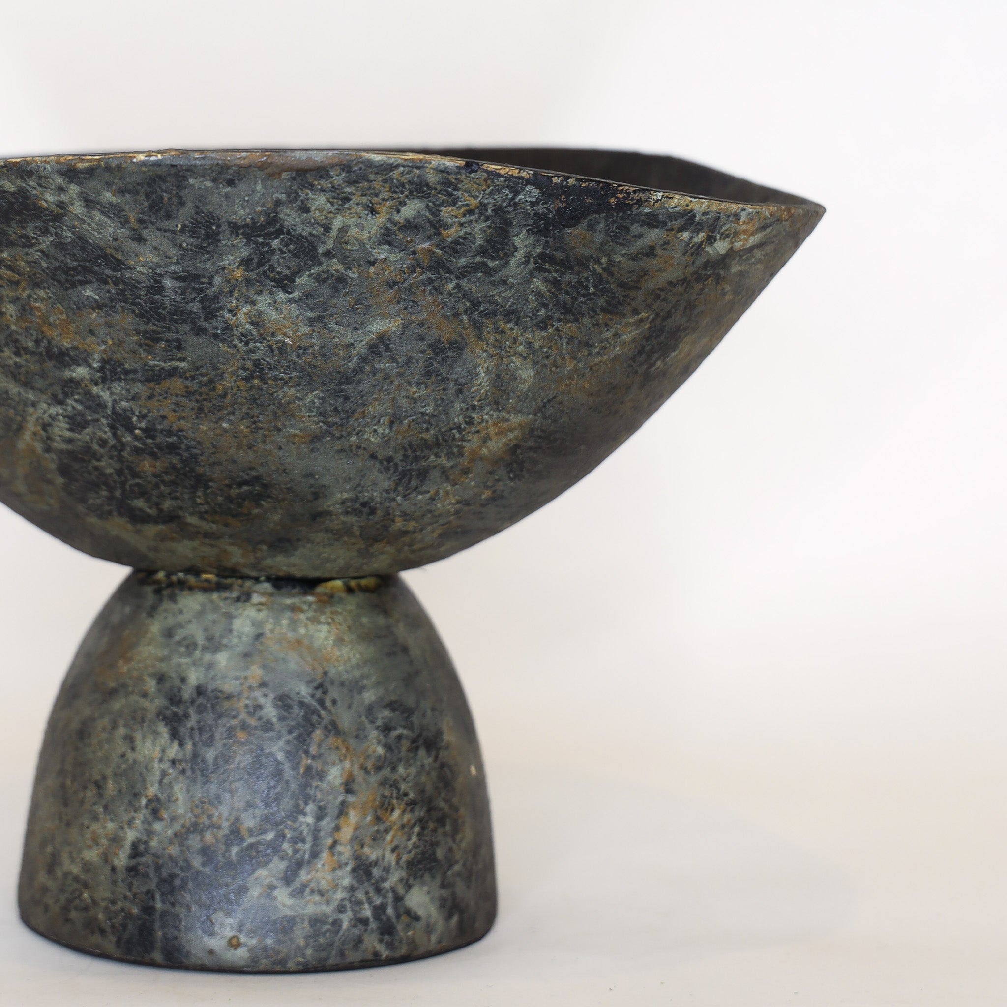 Green Patina Organic Footed Bowl