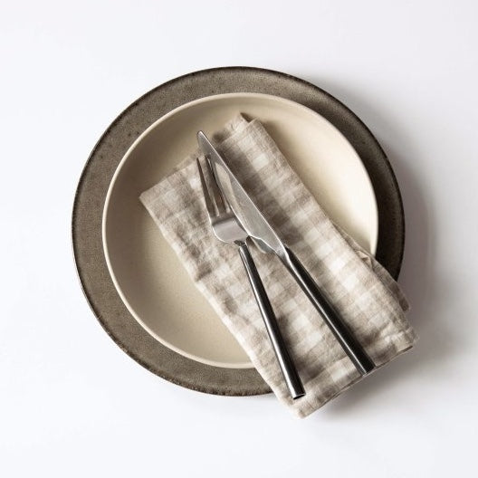 Grey Gingham Linen Napkin | Set of 2