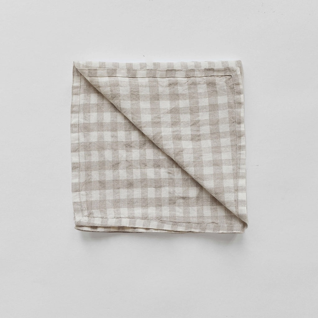 Grey Gingham Linen Napkin | Set of 2