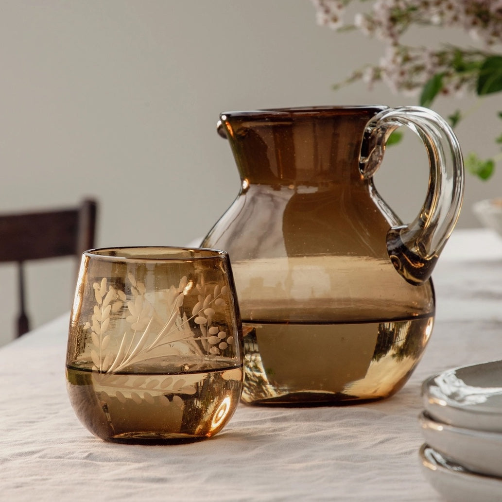 HANDBLOWN GLASS BOLA PITCHER | AMBER