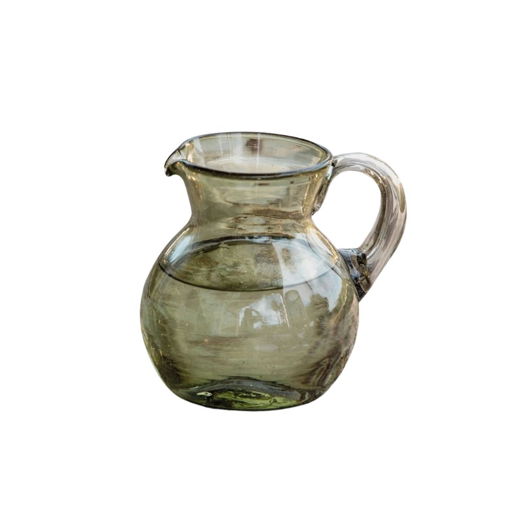 HANDBLOWN GLASS BOLA PITCHER | OLIVE