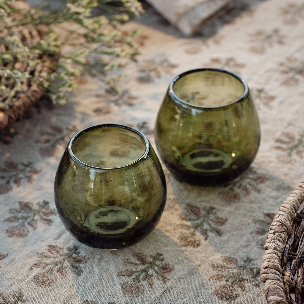 HANDBLOWN RONDE GLASSES | OLIVE