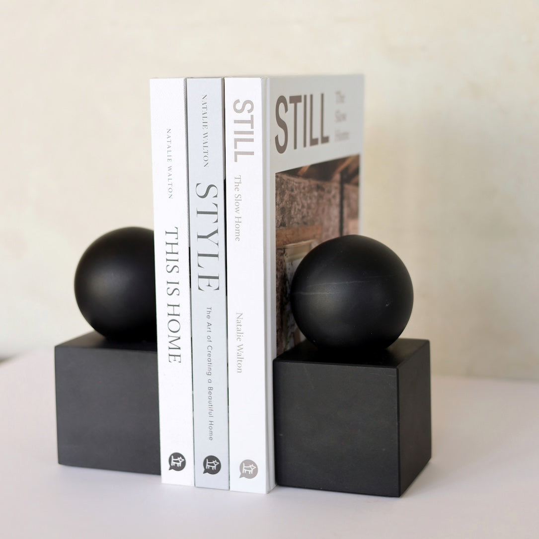HONED BLACK MARBLE BOOKENDS
