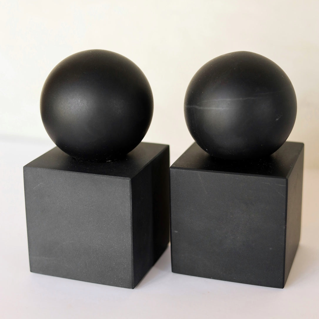 HONED BLACK MARBLE BOOKENDS