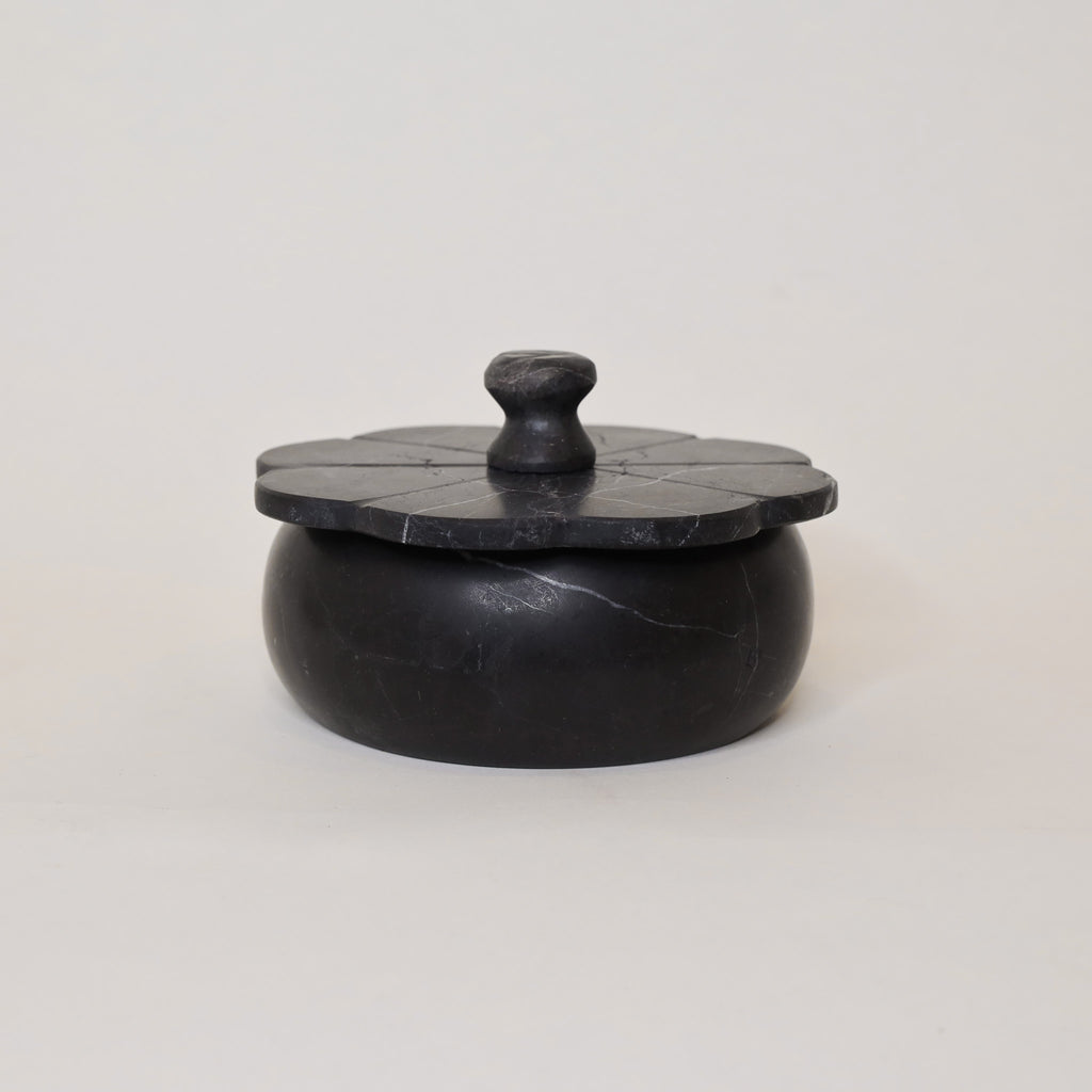 Lidded Black Marble Petal Box