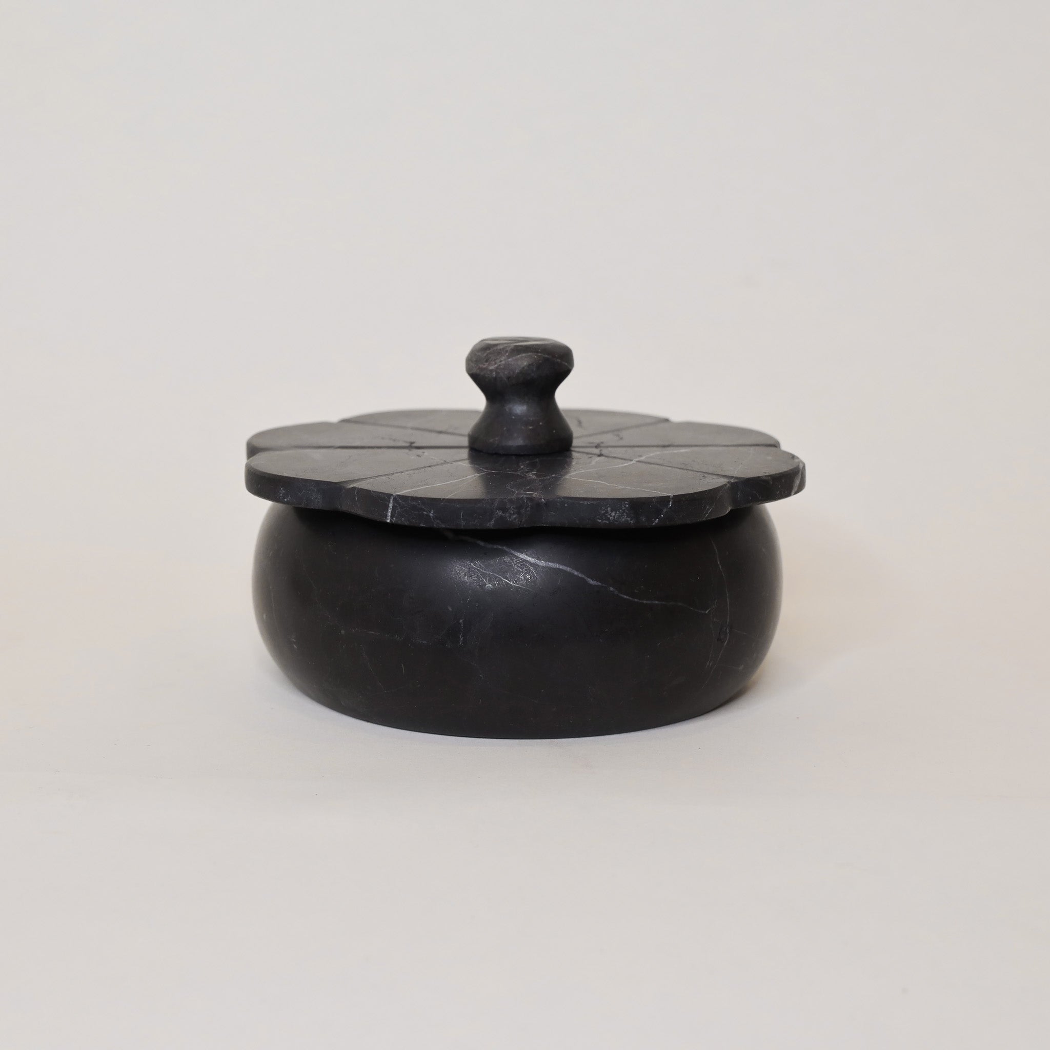 Lidded Black Marble Petal Box