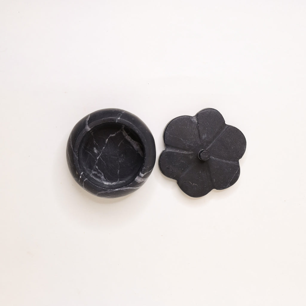 Lidded Black Marble Petal Box