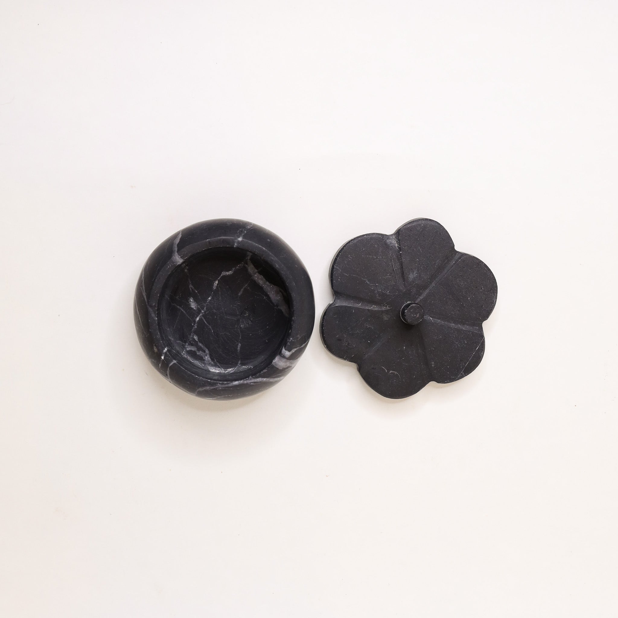 Lidded Black Marble Petal Box