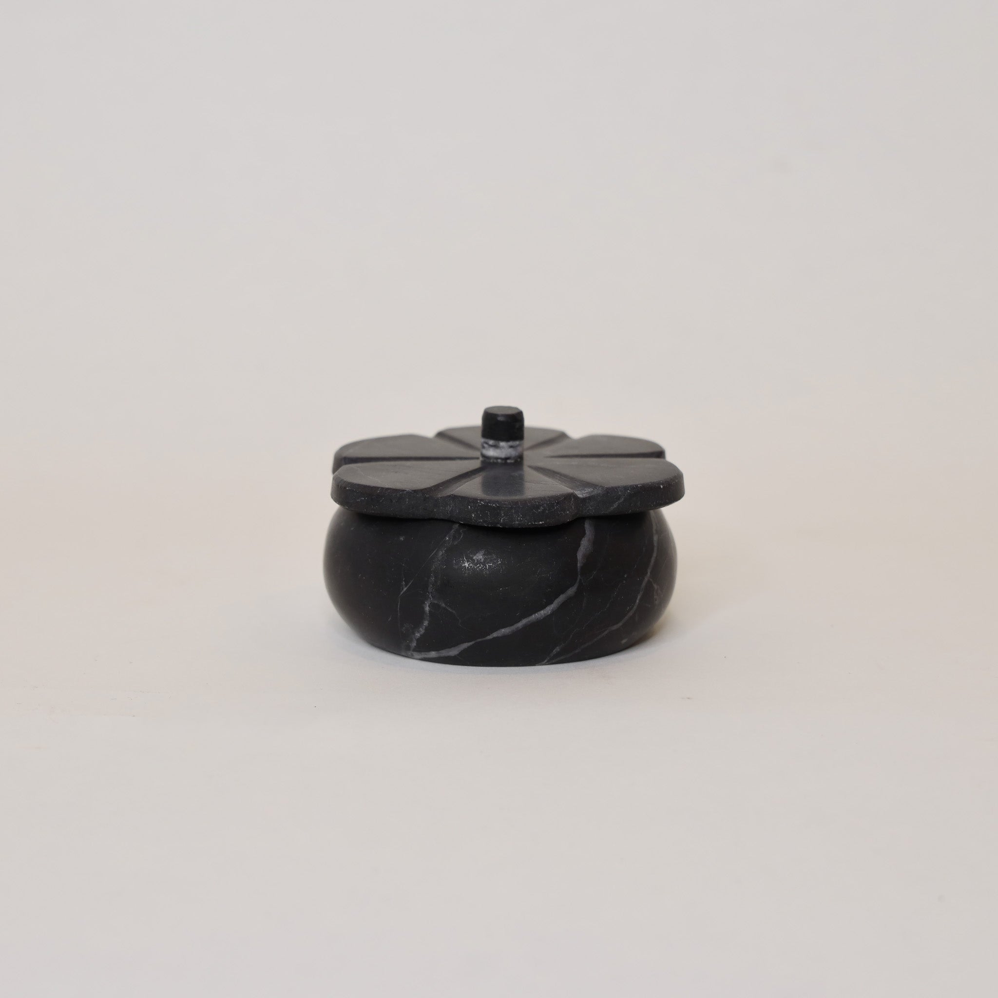 Lidded Black Marble Petal Box