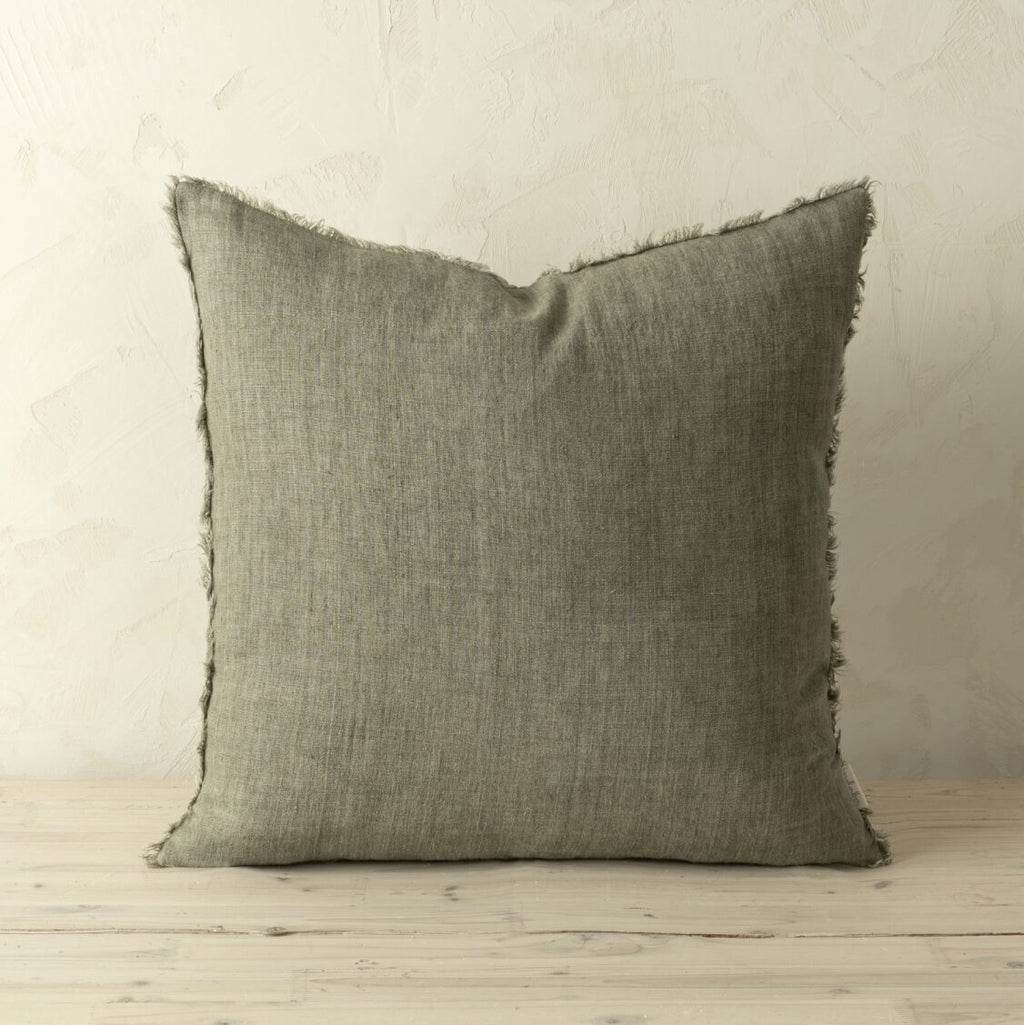 Lina Linen Throw Pillow | Olive