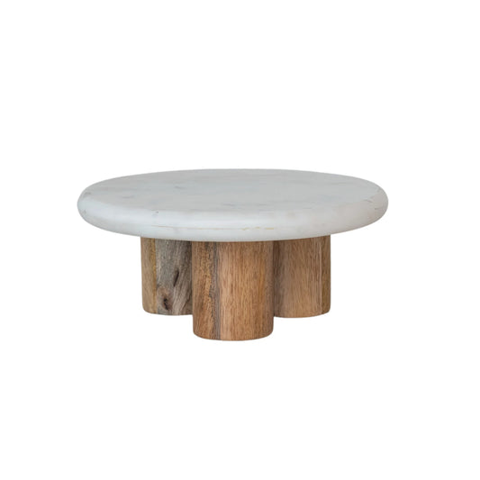 MARBLE & MANGO WOOD PEDESTAL