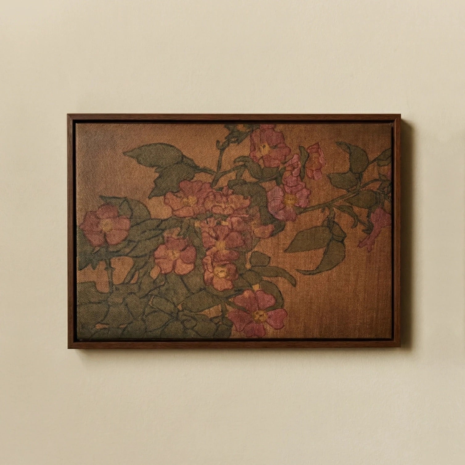 Pink Roses on Terracotta Color Framed Artwork