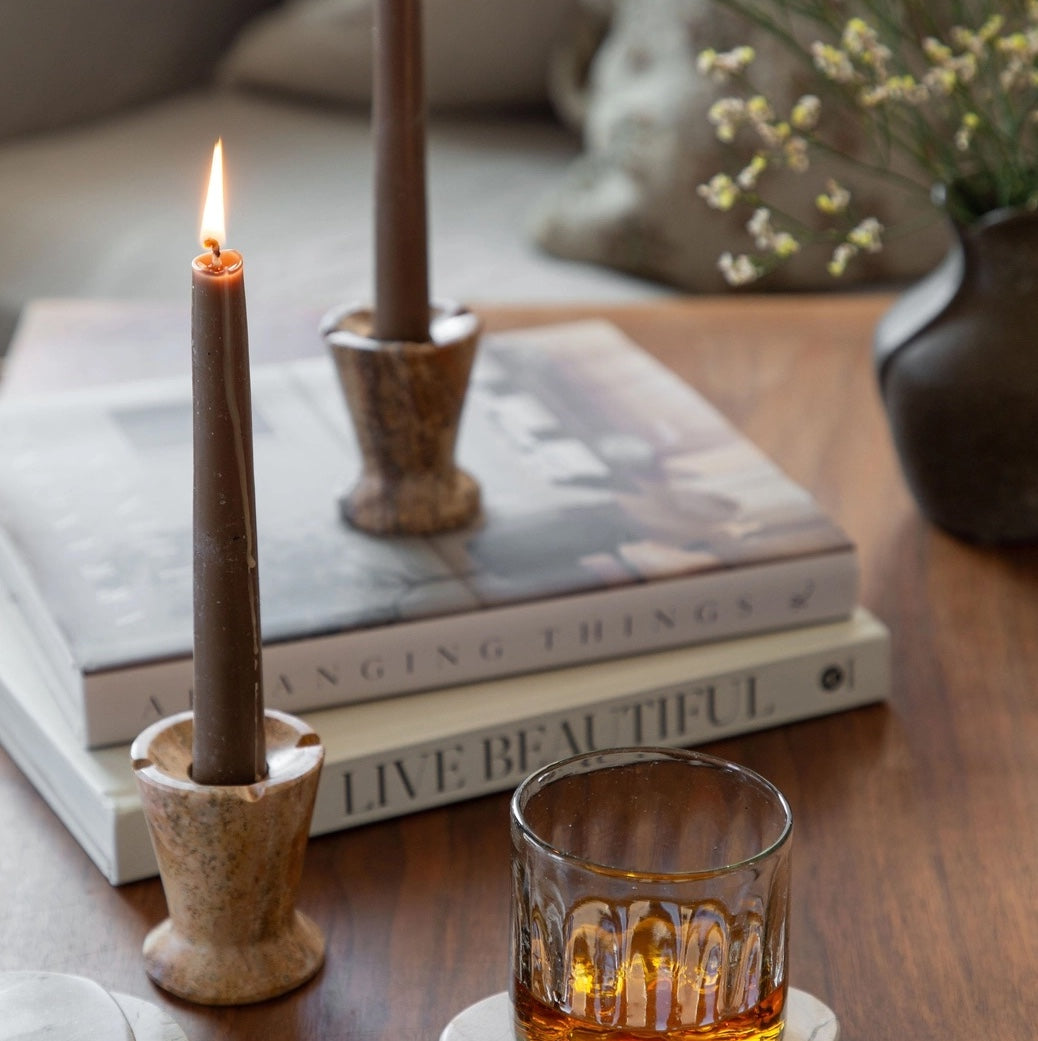 RUST TRAVERTINE CANDLE HOLDER