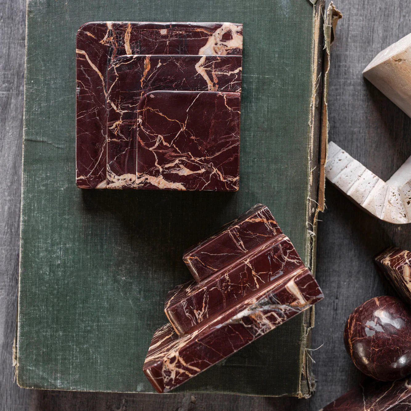 Rosso Levanto Marble Bookends