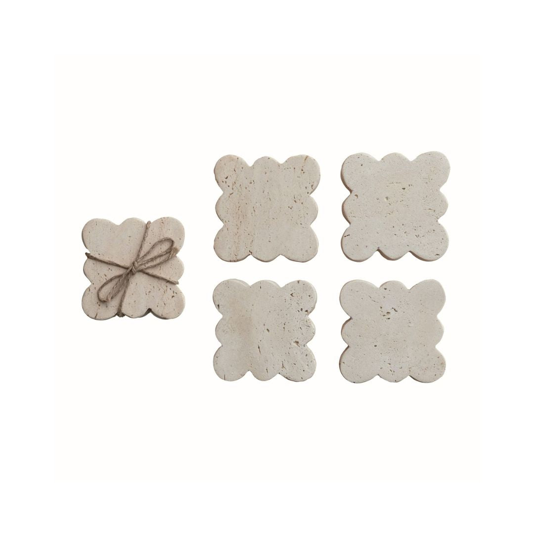 SCALLOPED TRAVERTINE COASTERS | S/4