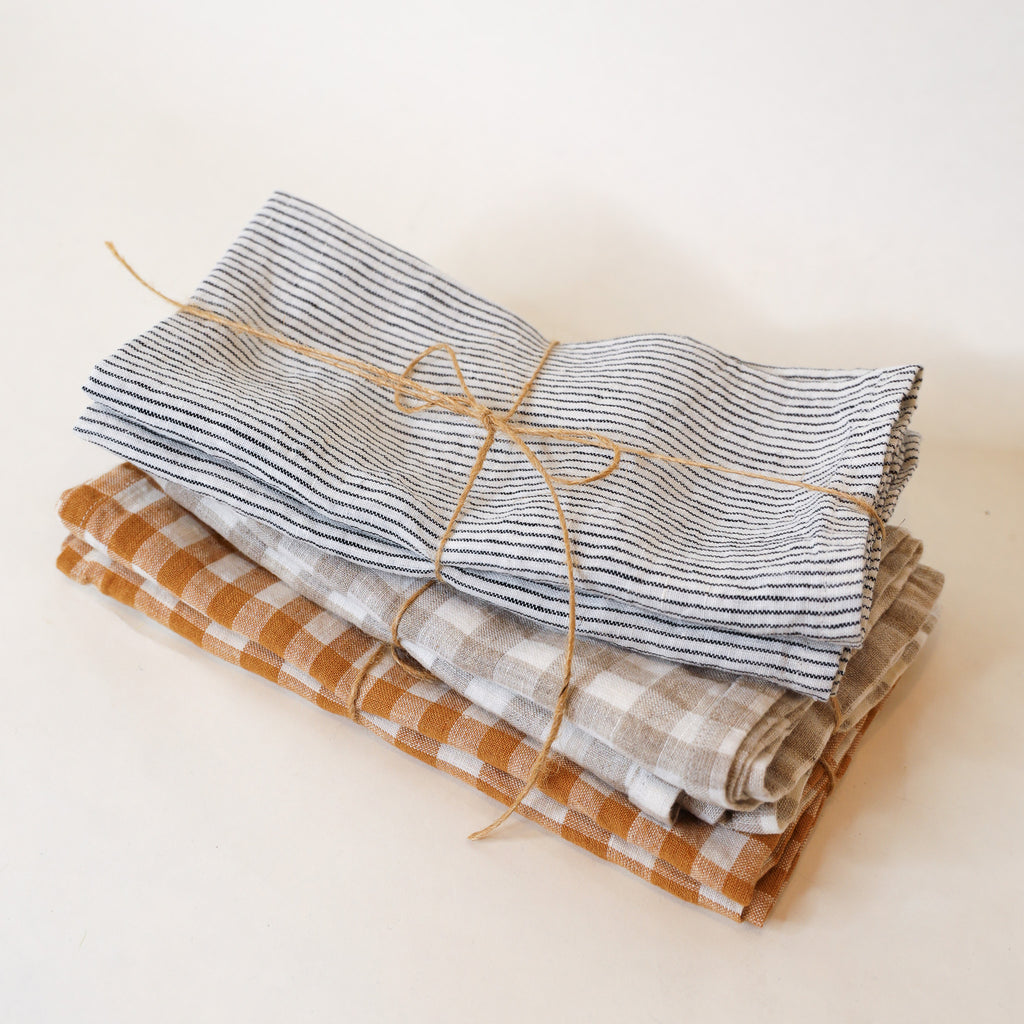 Grey Gingham Linen Napkin | Set of 2