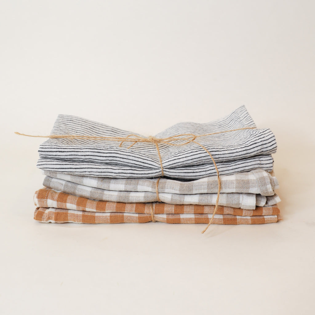 Grey Gingham Linen Napkin | Set of 2