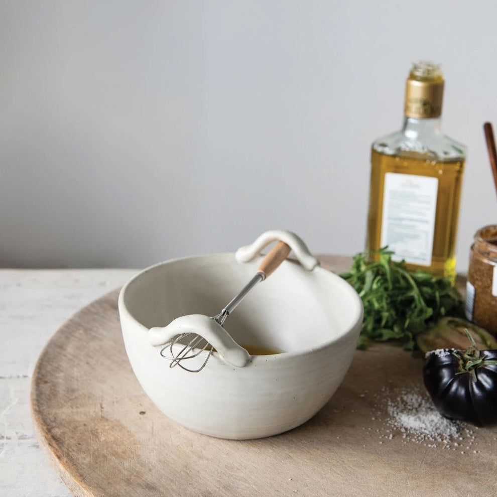 STONEWARE BOWL WITH WHISK