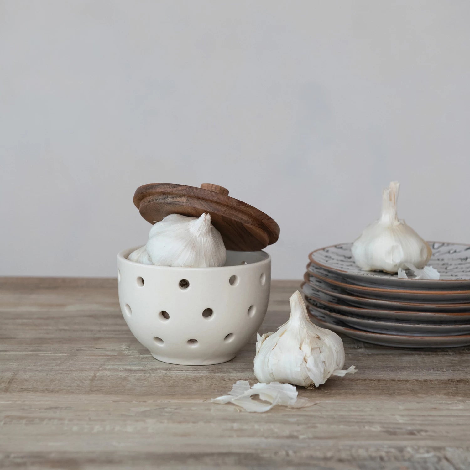 Stoneware Garlic & Onion Keeper