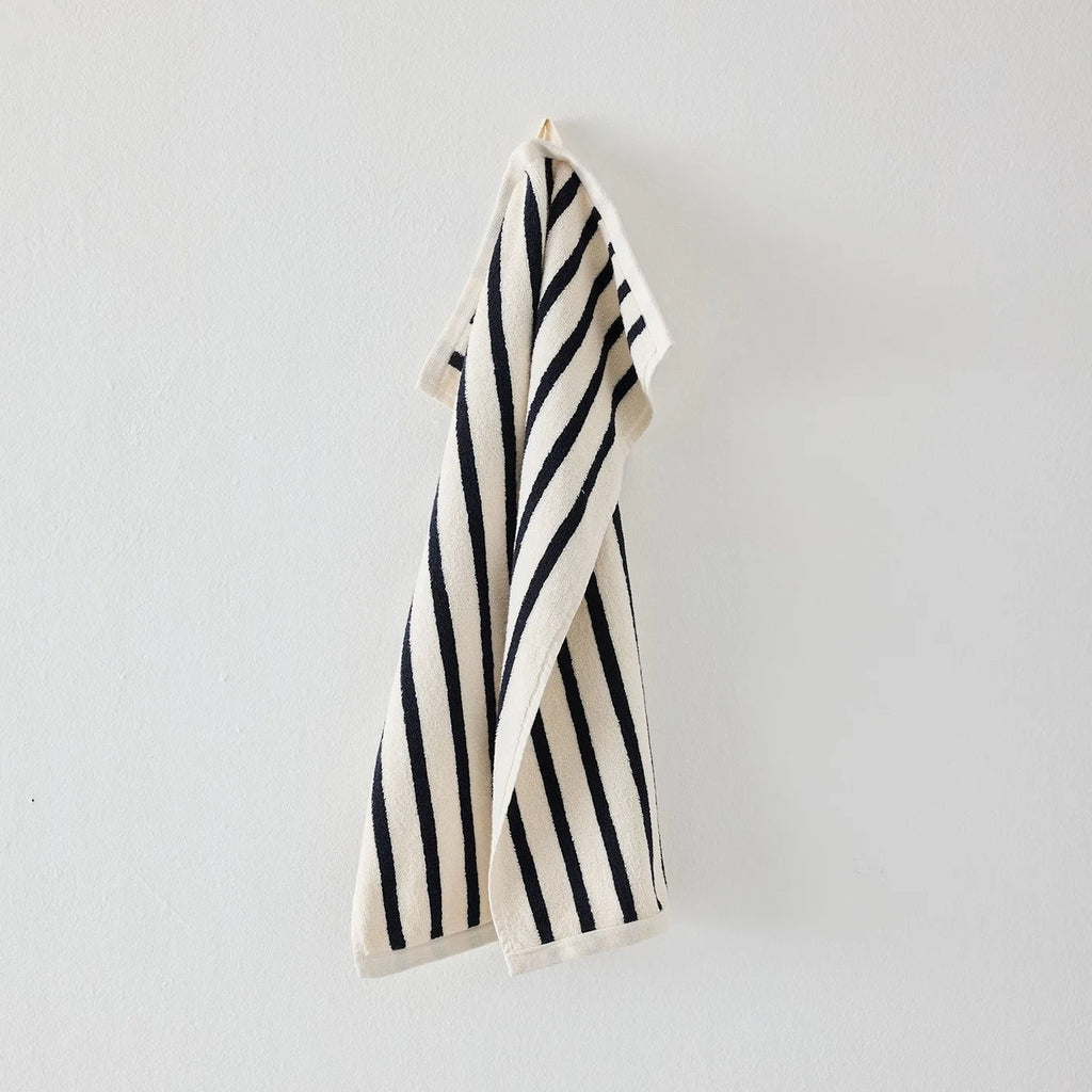 Striped Terry Hand Towels | Black