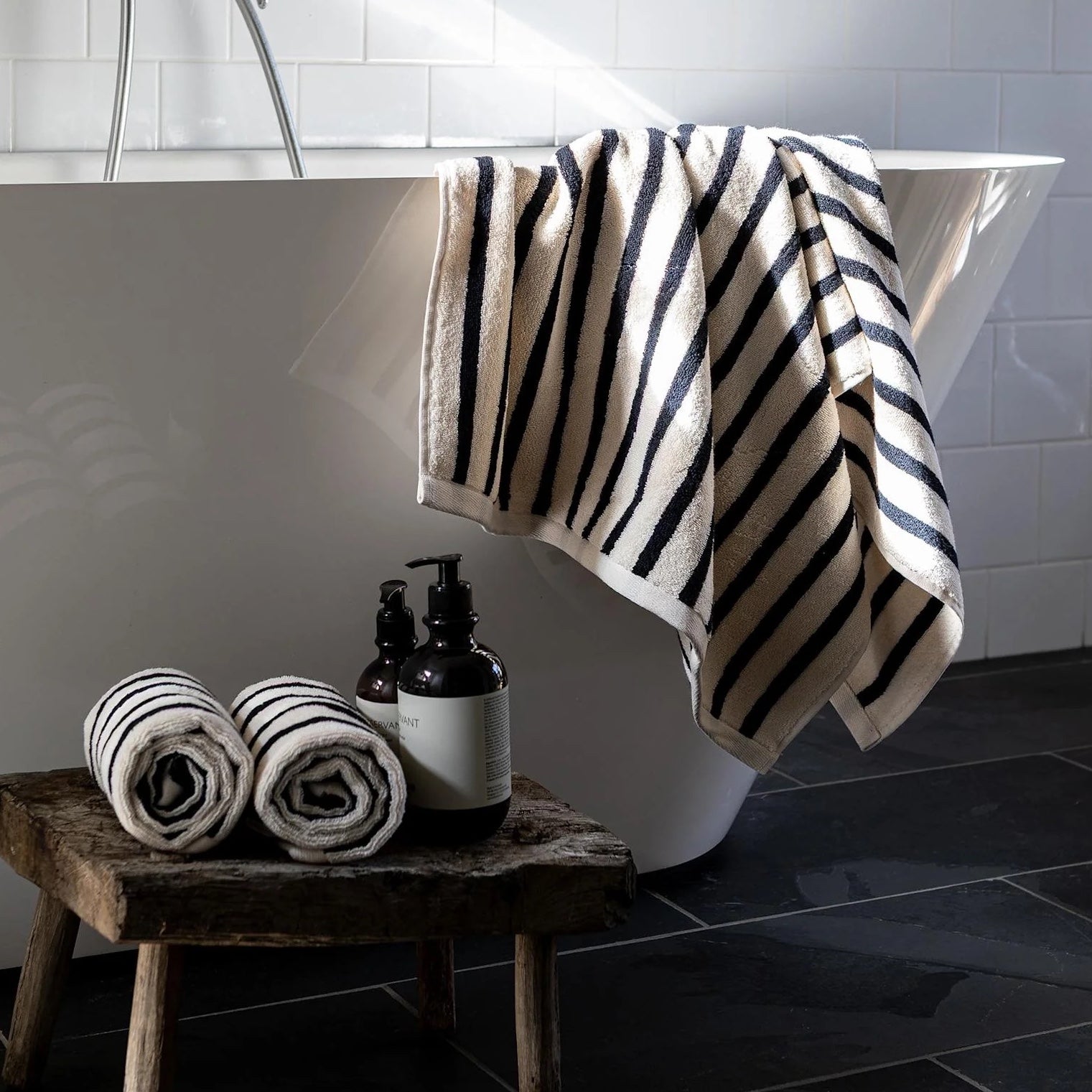 Striped Terry Towels | Black