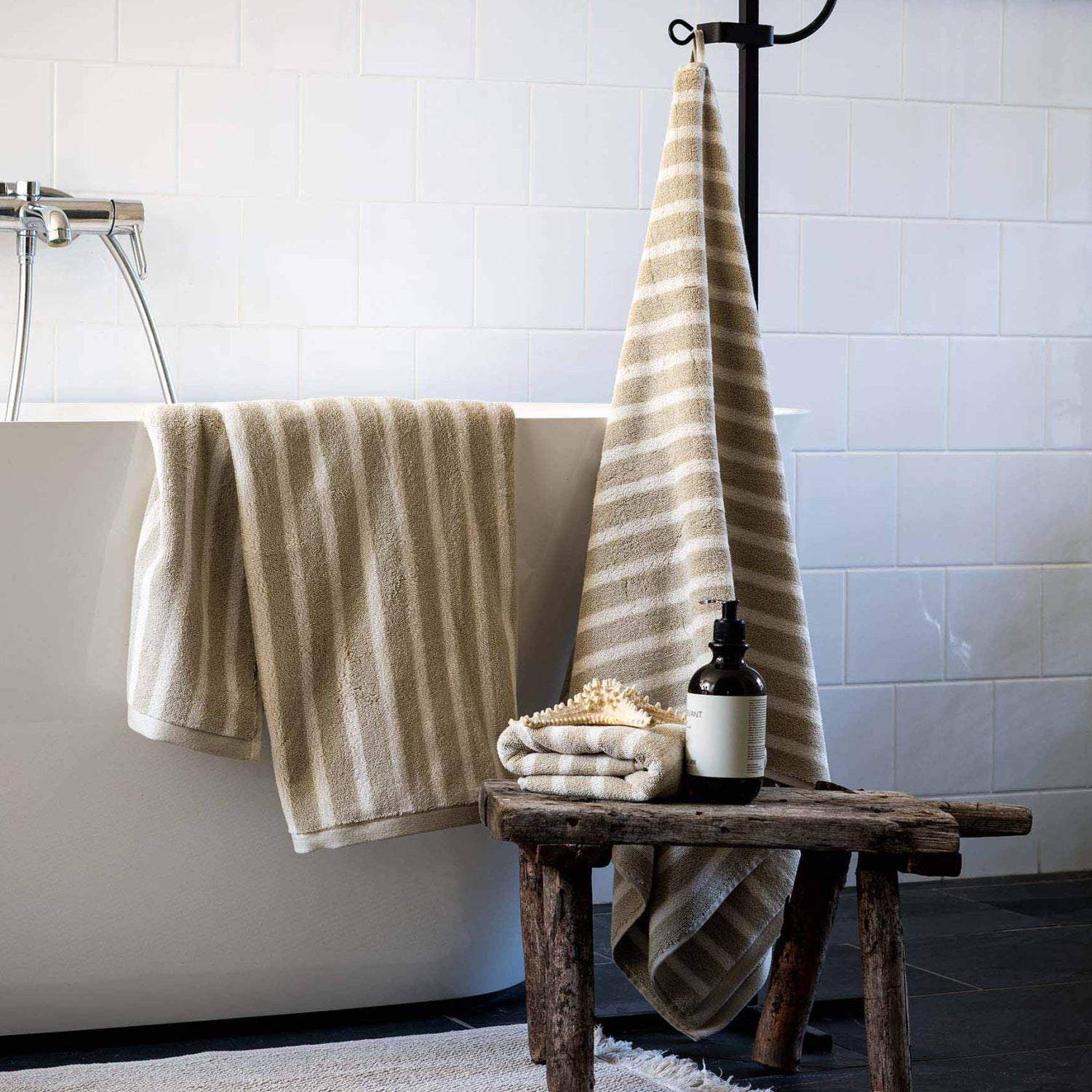 STRIPED TERRY TOWELS | BEIGE