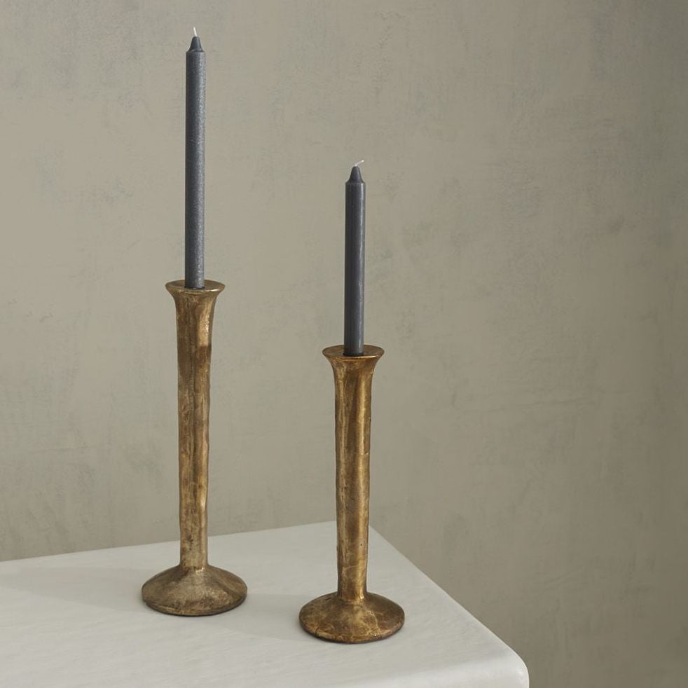 ANTIQUED BRASS TAPER CANDLE HOLDERS