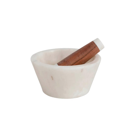 MARBLE + WOOD MORTAR AND PESTLE